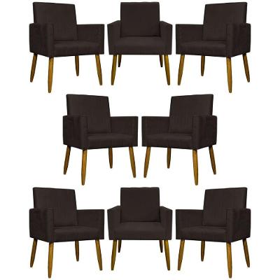 Kit 8 Poltronas Decorativas Mari Pé Palito Castanho - Marrom Suede