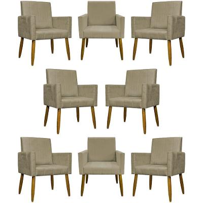 Kit 8 Poltronas Decorativas Mari Pé Palito Castanho - Nude Suede