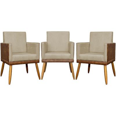 Kit 3 Poltronas Decorativas Lis Corino e Pé Palito - Nude Suede Corino
