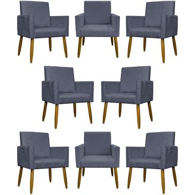 Kit 8 Poltronas Decorativas Mari Pé Palito Castanho - Cinza Suede