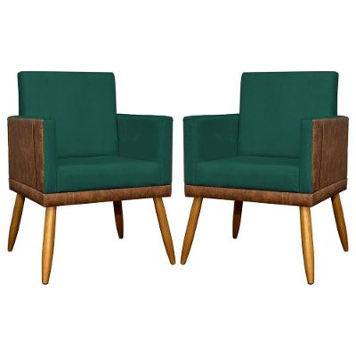 Kit 2 Poltronas Decorativas Lis Corino e Pé Palito 30cm - Verde Suede Corino