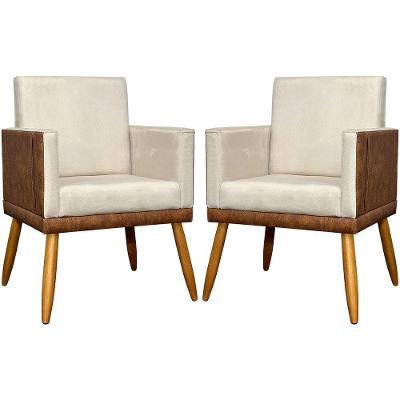 Kit 2 Poltronas Decorativas Lis Corino e Pé Palito 30cm - Bege Suede Corino