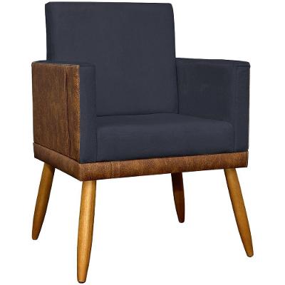 Poltrona Decorativa Lis Corino e Pé Palito 30 Cm Castanho - Preto Suede Corino