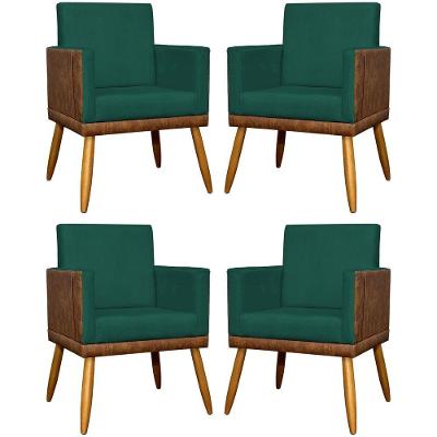 Kit 4 Poltronas Modernas Lis Corino e Pé 30cm - Verde Suede Corino