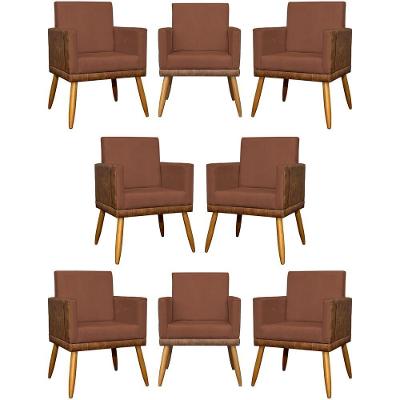 Kit 8 Poltronas Decorativas Modernas Para Recepção Lis Corino Pé 30 Cm - Terracota Suede Corino