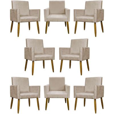 Kit 8 Poltronas Decorativas Mari Pé Palito Castanho - Bege Suede