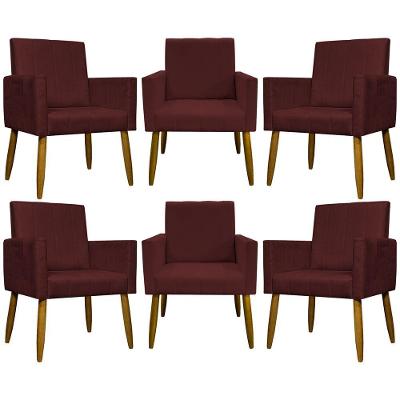 Kit 6 Poltronas Decorativas Mari - Bordô Suede