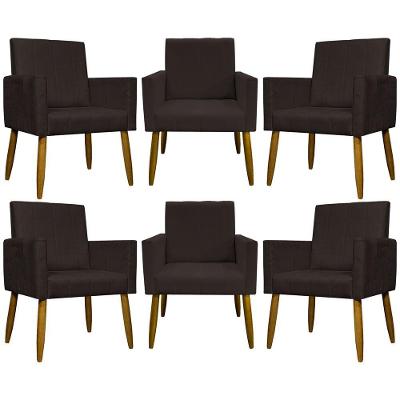 Kit 6 Poltronas Decorativas Mari - Marrom Suede