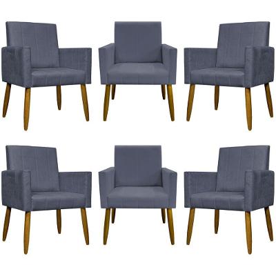Kit 6 Poltronas Decorativas Mari - Cinza Suede