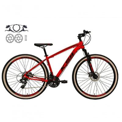 Bicicleta Aro 29 Ksw Xlt 24v Freios Disco Hidráulicos Garfo Suspensão Pneu Faixa - Vermelho Tam.21