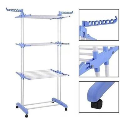 Varal De Chão Pra Roupa Inox 3 Três Andares Retrátil Cor Azul