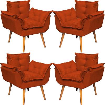 Kit 4 Poltronas Decorativa Alice Pé Trapézio 30cm Castanho - Suede