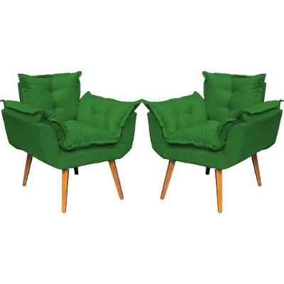 Kit 2 Poltronas Decorativa Alice Pé Trapézio 30cm Castanho - Suede
