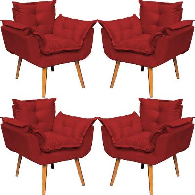 Kit 4 Poltronas Decorativa Alice Pé Trapézio 30cm Castanho - Suede