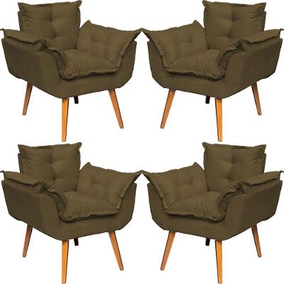 Kit 4 Poltronas Decorativa Alice Pé Trapézio 30cm Castanho - Suede