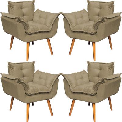 Kit 4 Poltronas Decorativa Alice Pé Trapézio 30cm Castanho - Suede