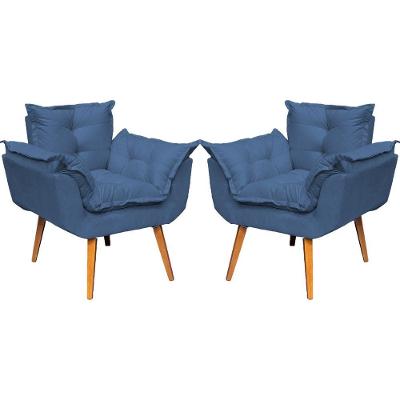 Kit 2 Poltronas Decorativa Alice Pé Trapézio 30cm Castanho - Suede