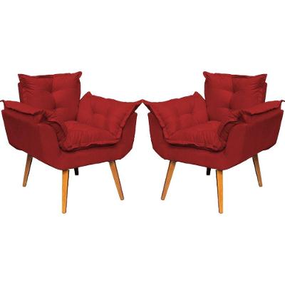 Kit 2 Poltronas Decorativa Alice Pé Trapézio 30cm Castanho - Suede