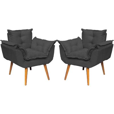 Kit 2 Poltronas Decorativa Alice Pé Trapézio 30cm Castanho - Suede