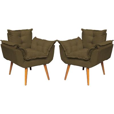 Kit 2 Poltronas Decorativa Alice Pé Trapézio 30cm Castanho - Suede