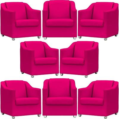 Kit 8 Poltronas Mila Corino Cores Pé De Plástico Cromado - Pink Corino