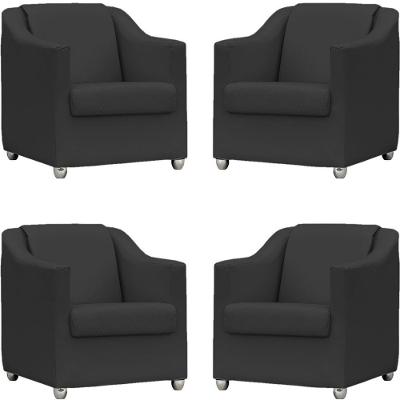 Kit 4 Poltronas Mila Corino Cores Pé De Plástico Cromado - Preto Corino