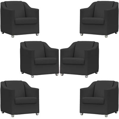 Kit 6 Poltronas Mila Corino Cores Pé De Plástico Cromado - Preto Corino