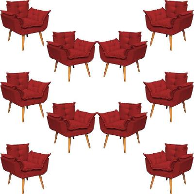 Kit 10 Poltronas Decorativa Alice Pé Trapézio 30cm Castanho - Suede
