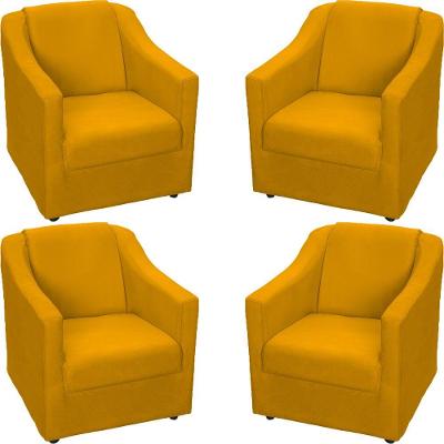Kit 4 Poltronas Mila Pé De Plástico Cromado - Mostarda Suede