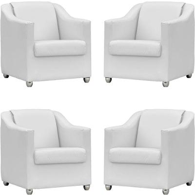 Kit 4 Poltronas Mila Corino Cores Pé De Plástico Cromado - Branco Corino
