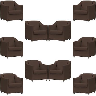 Kit 10 Poltronas Mila Corino Cores Pé De Plástico Cromado - Marrom Corino