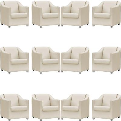 Kit 12 Poltronas Mila Corino Cores Pé De Plástico Cromado - Bege Corino