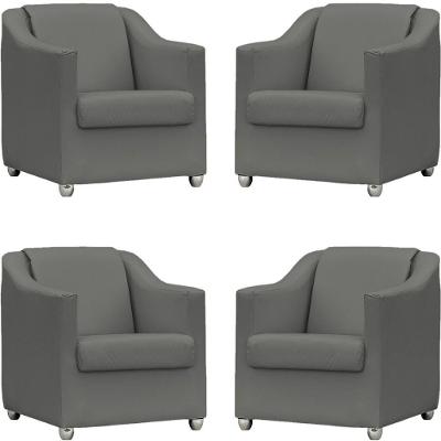 Kit 4 Poltronas Mila Corino Cores Pé De Plástico Cromado - Cinza Corino