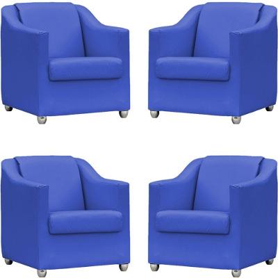 Kit 4 Poltronas Mila Corino Cores Pé De Plástico Cromado - Azul-royal Corino