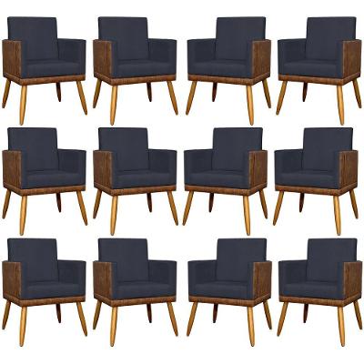 Kit 12 Poltronas Decorativas Para Escritório Lis Corino e Pé Palito - Preto Suede Corino