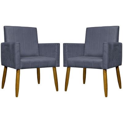 Kit 2 Poltronas Decorativas Mari Suede Pé Palito - Cinza Suede