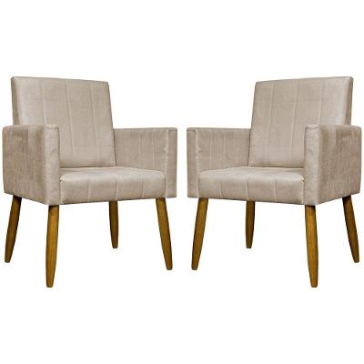 Kit 2 Poltronas Decorativas Mari Suede Pé Palito - Bege Suede