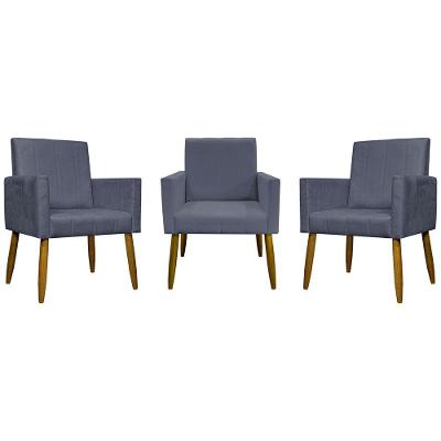 Kit 3 Poltronas Decorativas Confortáveis Mari - Cinza Suede