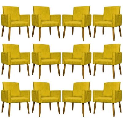 Kit 12 Poltronas Decorativas Mari Pé Palito Castanho - Amarelo Suede