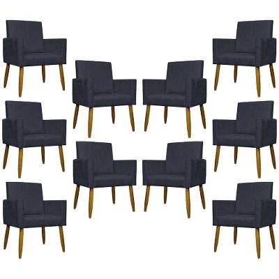 Kit 10 Poltronas Decorativas Mari Pé Palito Castanho - Preto Suede