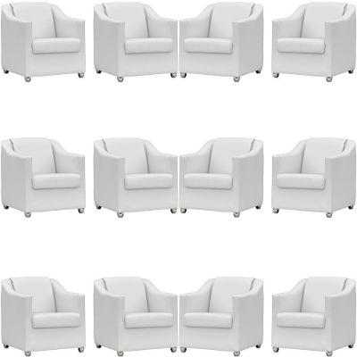Kit 12 Poltronas Mila Corino Cores Pé De Plástico Cromado - Branco Corino