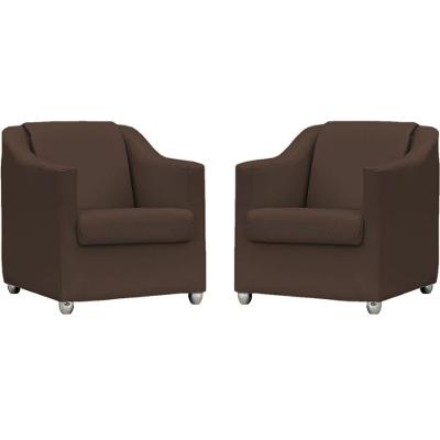 Kit 2 Poltronas Mila Corino Cores Pé De Plástico Cromado - Marrom Corino