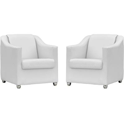 Kit 2 Poltronas Mila Corino Cores Pé De Plástico Cromado - Branco Corino