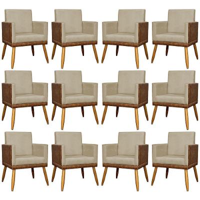 Kit 12 Poltronas Decorativas Para Escritório Lis Corino e Pé Palito - Nude Suede Corino