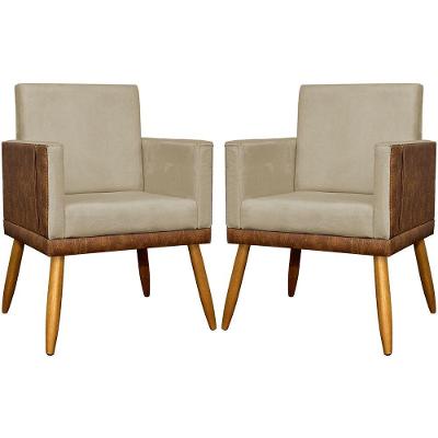 Kit 2 Poltronas Decorativas Lis Corino e Pé Palito 30cm - Nude Suede Corino