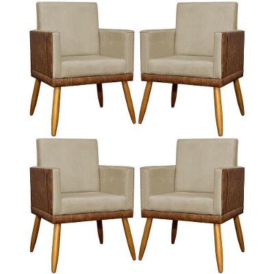Kit 4 Poltronas Modernas Lis Corino e Pé 30cm - Nude Suede Corino