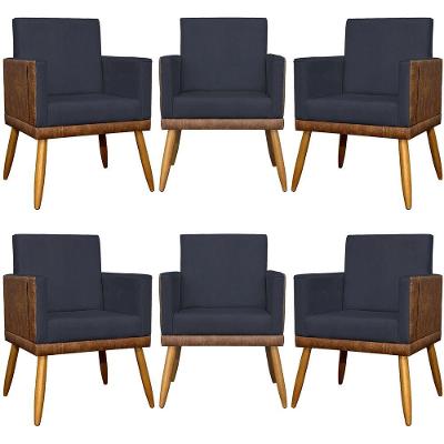 Kit 6 Poltronas Decorativas Para Escritório Lis Corino e Pé 30cm - Preto Suede Corino