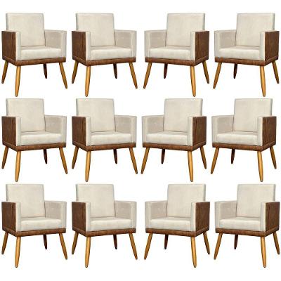 Kit 12 Poltronas Decorativas Para Escritório Lis Corino e Pé Palito - Bege Suede Corino