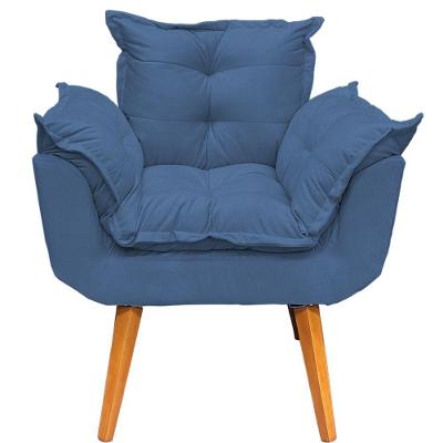 Poltrona Decorativa Alice Pé Trapézio 30cm Castanho - Azul-marinho Suede
