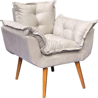 Poltrona Decorativa Alice Pé Trapézio 30cm Castanho - Bege Suede